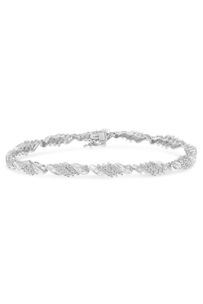 1-1/2 Cttw Round and Baguette Cut Diamond Wave Link Bracelet
